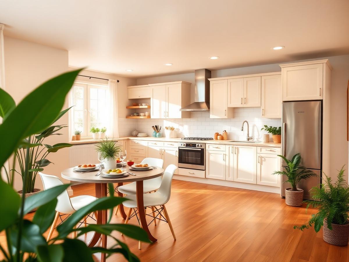 Bright kitchen and dining area
